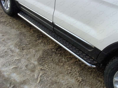 Пороги с площадкой алюминиевый лист 42 мм ТСС для Ford Explorer 2011-2015