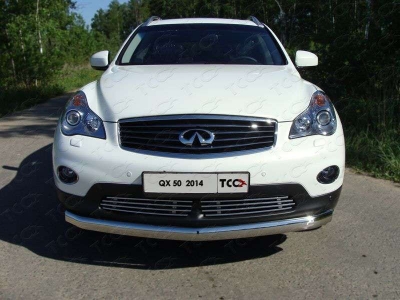 Защита передняя овальная двойная 75-42 мм ТСС для Infiniti QX50/EX25/EX35/EX37 2007-2016