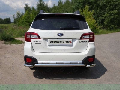 Защита заднего бампера уголки 60 мм ТСС для Subaru Outback 2015-2021