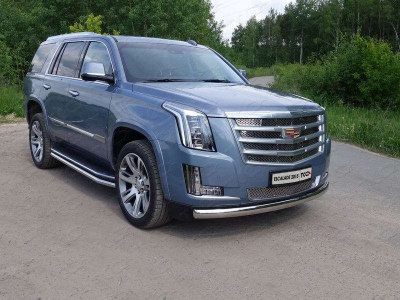 Защита передняя овальная 75х42 мм ТСС для Cadillac Escalade 2015-2021